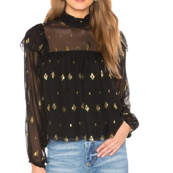 A.L.C. Meloni Silk Blouse Black and Gold Metallic Sheer Size 4 - Picture 1 of 15